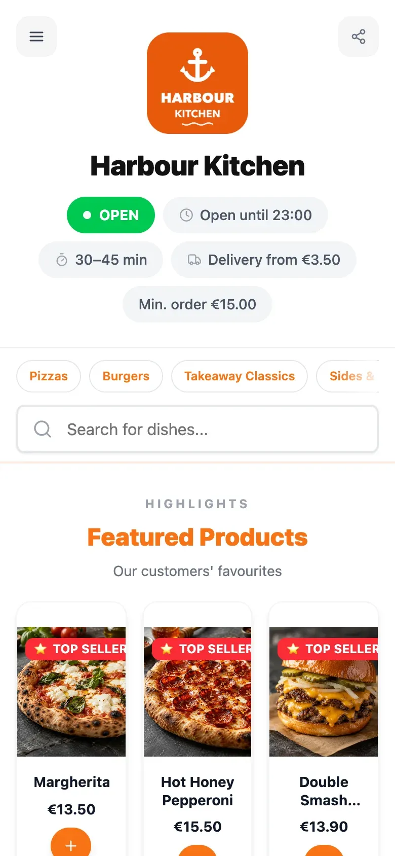Your menu, rebuilt · customer’s phone