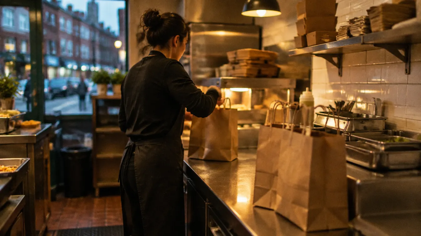 A takeaway counter during evening service